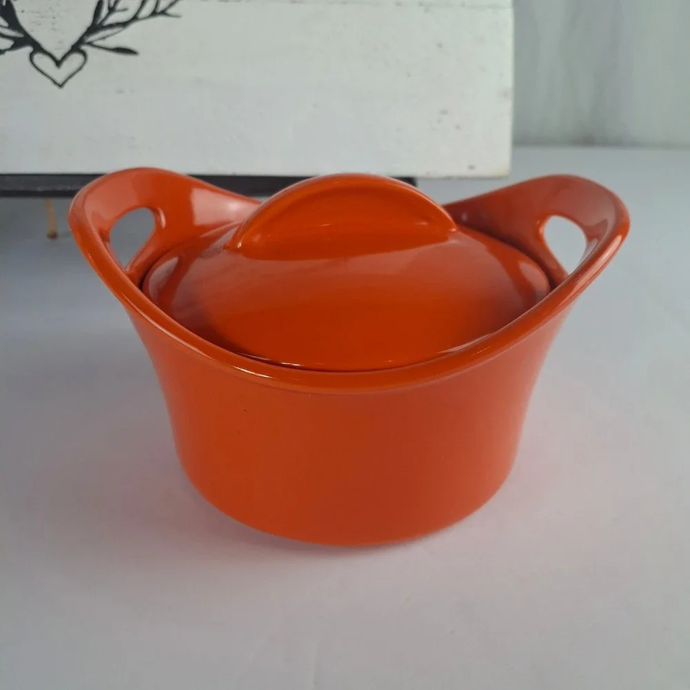 Rachael Ray Orange Stoneware 18 oz Ramekin Round Lidded Mini Cocotte G014